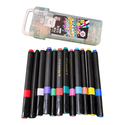 Huihuajia 12-Piece Premium Acrylic Paint Marker Pens Set – Quick-Drying Waterproof Multi-Surface Markers in a Heavy-Duty Locking Case