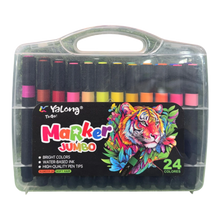 Yalong 24-Piece Jumbo Marker Set – High-Quality Water-Based Bright Color Markers with Soft Hair Tips in a Portable Carrying Case