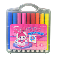 Yalong 18-Piece Super Washable Marker Set – Non-Toxic Bright Coloring Pens with Durable Fiber Tips in a Portable Carrying Case