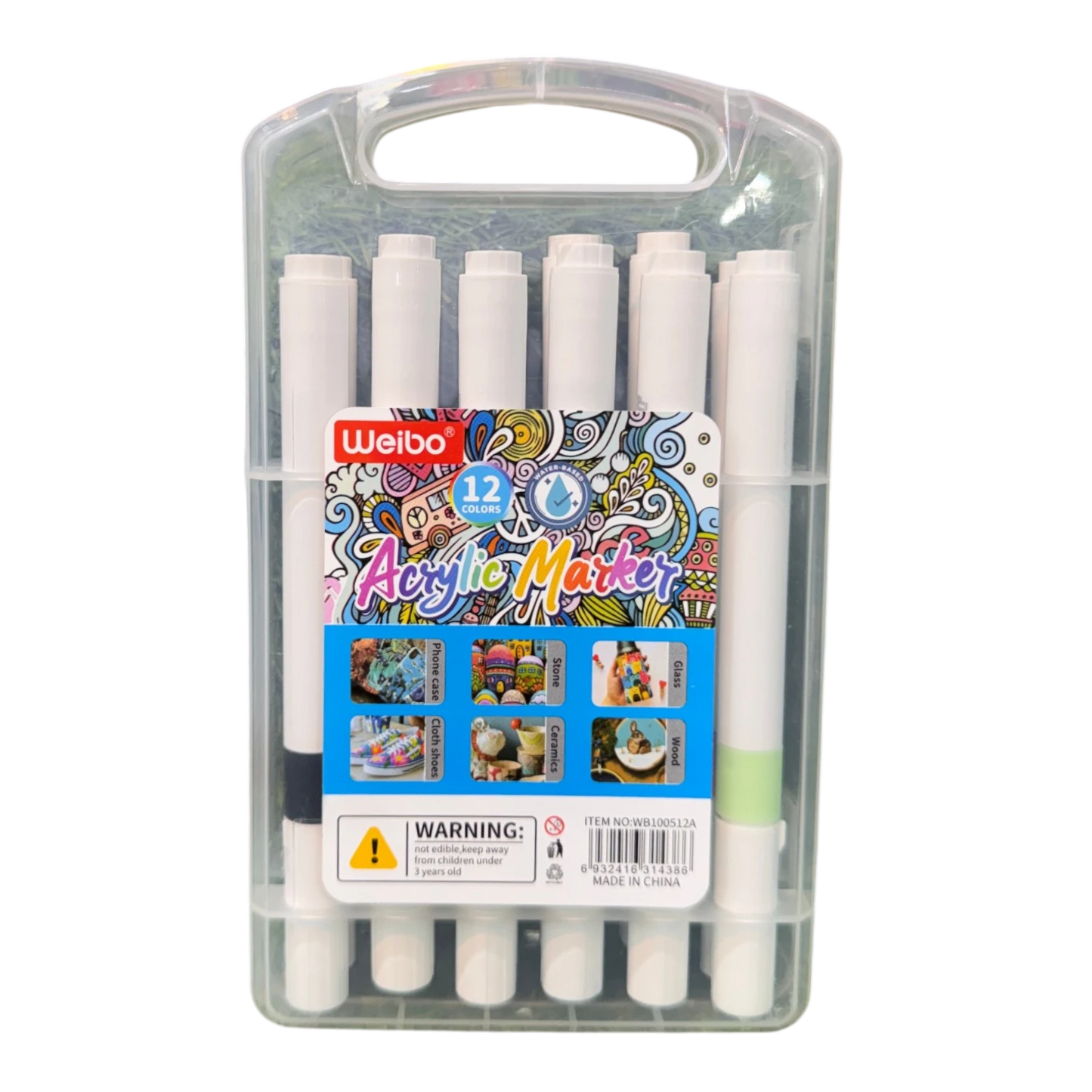 Weibo 12-Piece Premium Acrylic Paint Marker Set – Water-Based Waterproof Multi-Surface Markers with Portable Hard Carrying Case