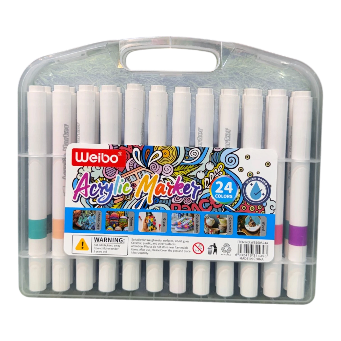 Weibo 24-Piece Premium Acrylic Paint Marker Set – Water-Based Waterproof Multi-Surface Markers with Portable Hard Carrying Case