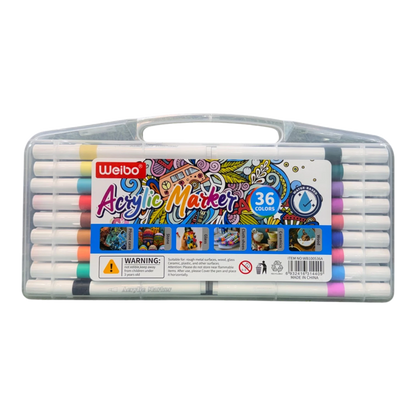 Weibo 36-Piece Premium Acrylic Paint Marker Set – Water-Based Waterproof Multi-Surface Markers with Portable Hard Carrying Case