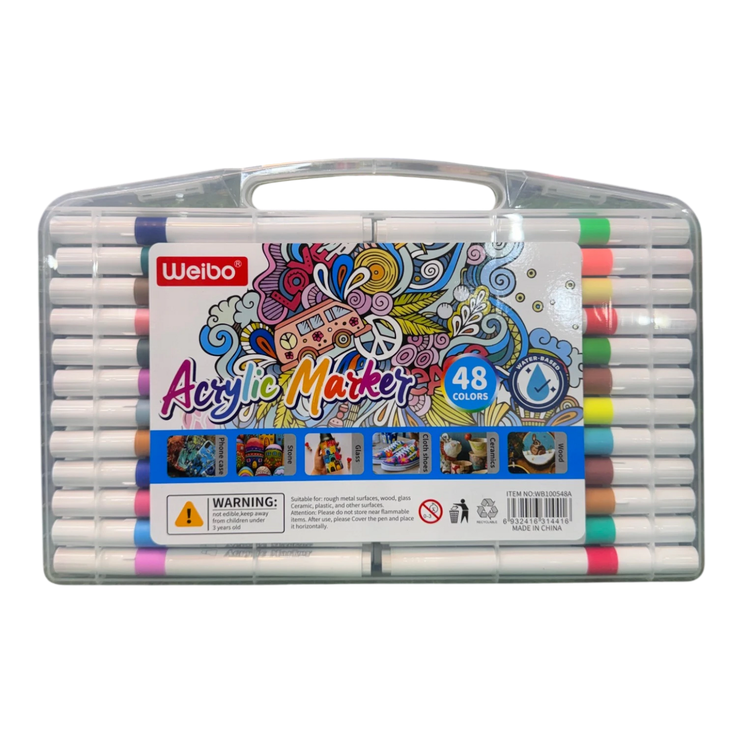 Weibo 48-Piece Premium Acrylic Paint Marker Set – Water-Based Waterproof Multi-Surface Markers with Portable Hard Carrying Case