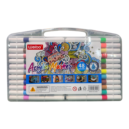 Weibo 48-Piece Premium Acrylic Paint Marker Set – Water-Based Waterproof Multi-Surface Markers with Portable Hard Carrying Case
