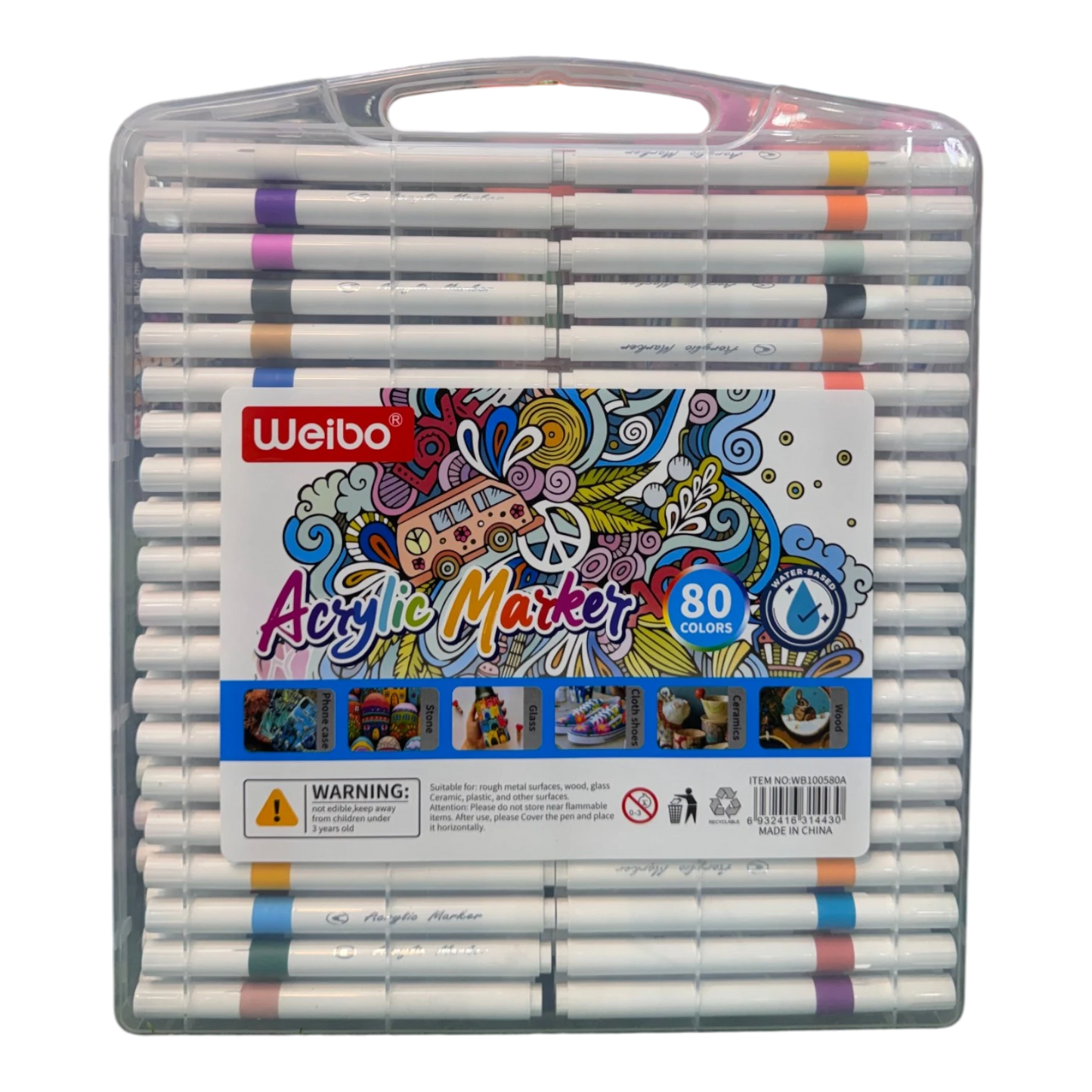 Weibo 80-Piece Premium Acrylic Paint Marker Set – Water-Based Waterproof Multi-Surface Markers with Portable Hard Carrying Case