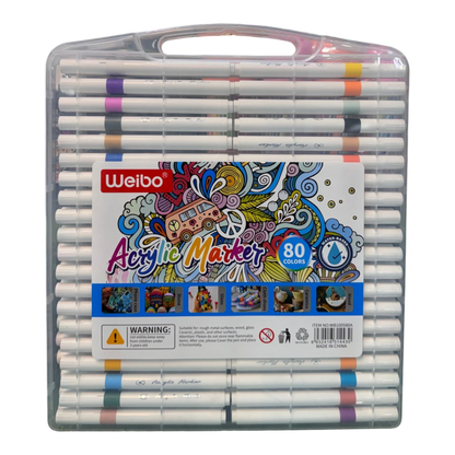 Weibo 80-Piece Premium Acrylic Paint Marker Set – Water-Based Waterproof Multi-Surface Markers with Portable Hard Carrying Case
