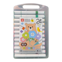Dual-Tip 24-Piece Acrylic Paint Marker Set – Opaque Waterproof Multi-Surface Paint Pens with Portable Bear Hard Carrying Case