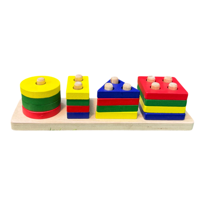 Educational Wooden Geometric Shape Sorter and Stacker Toy