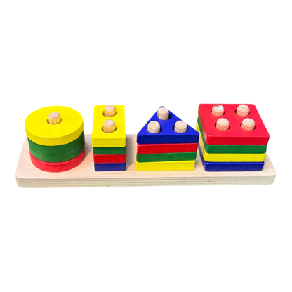 Educational Wooden Geometric Shape Sorter and Stacker Toy