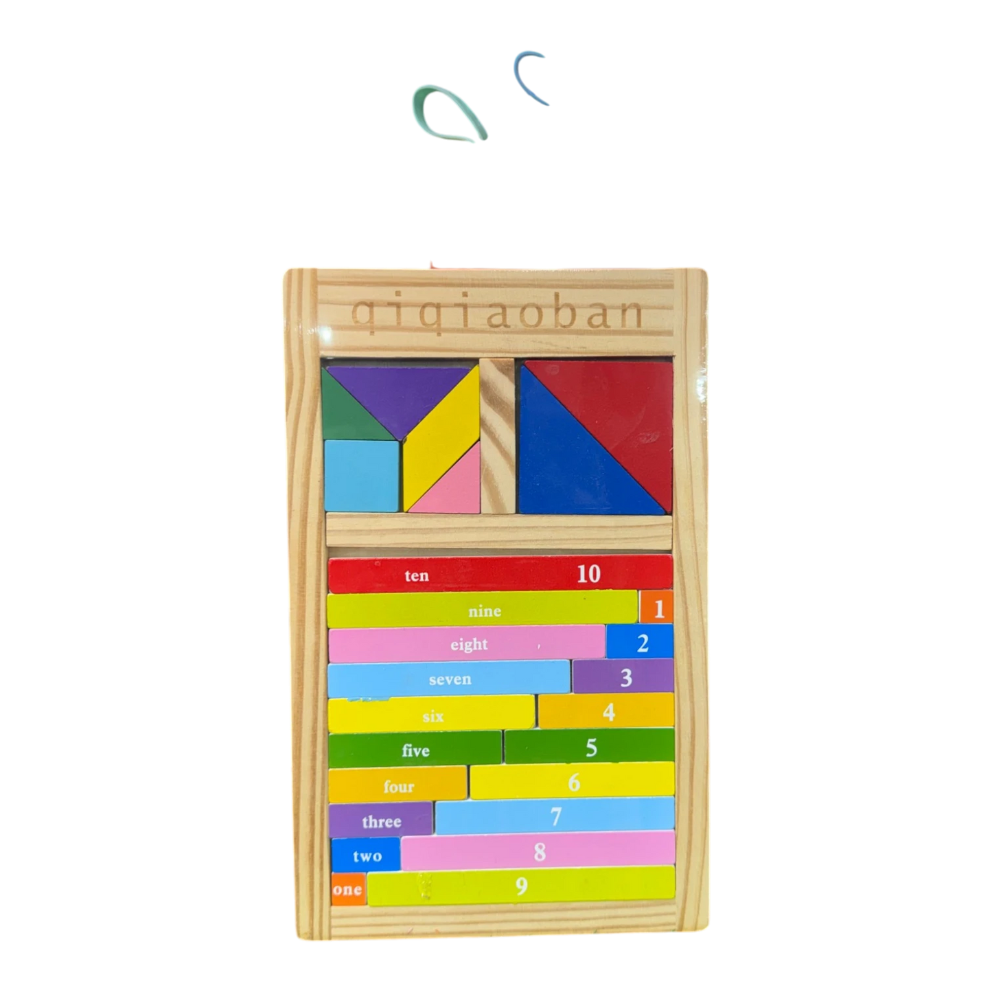 Educational Wooden Qigiaoban Tangram and Number Sorting Board