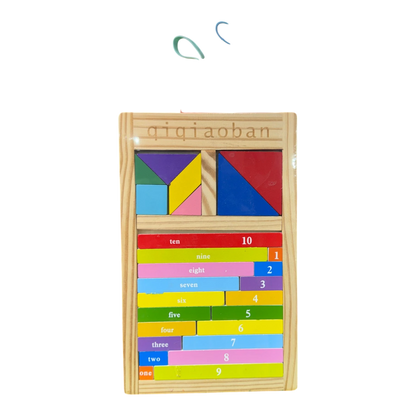 Educational Wooden Qigiaoban Tangram and Number Sorting Board