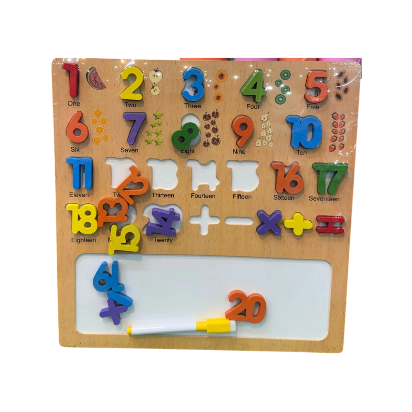 Educational Wooden 3-in-1 Numbers Puzzle and Whiteboard Learning Board