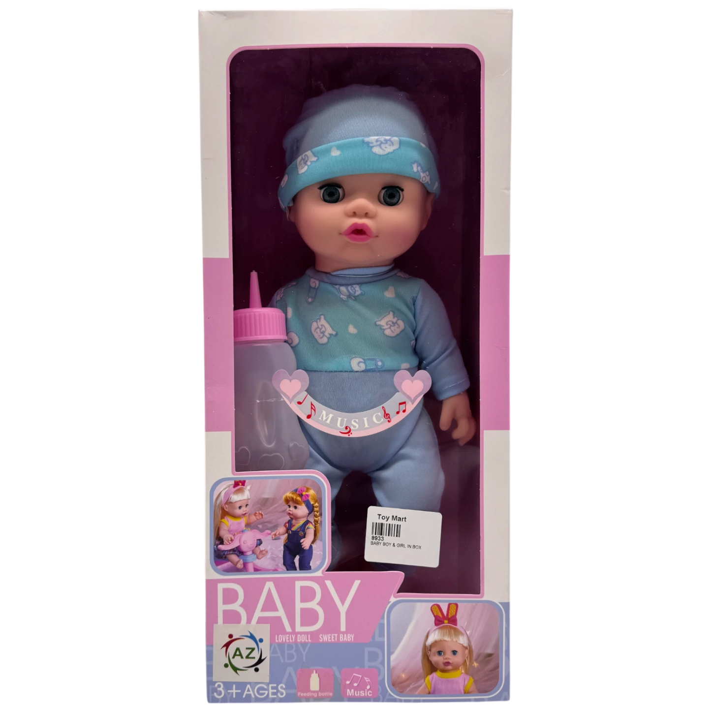 Musical Baby Boy Doll with Feeding Bottle (Blue Romper Edition)