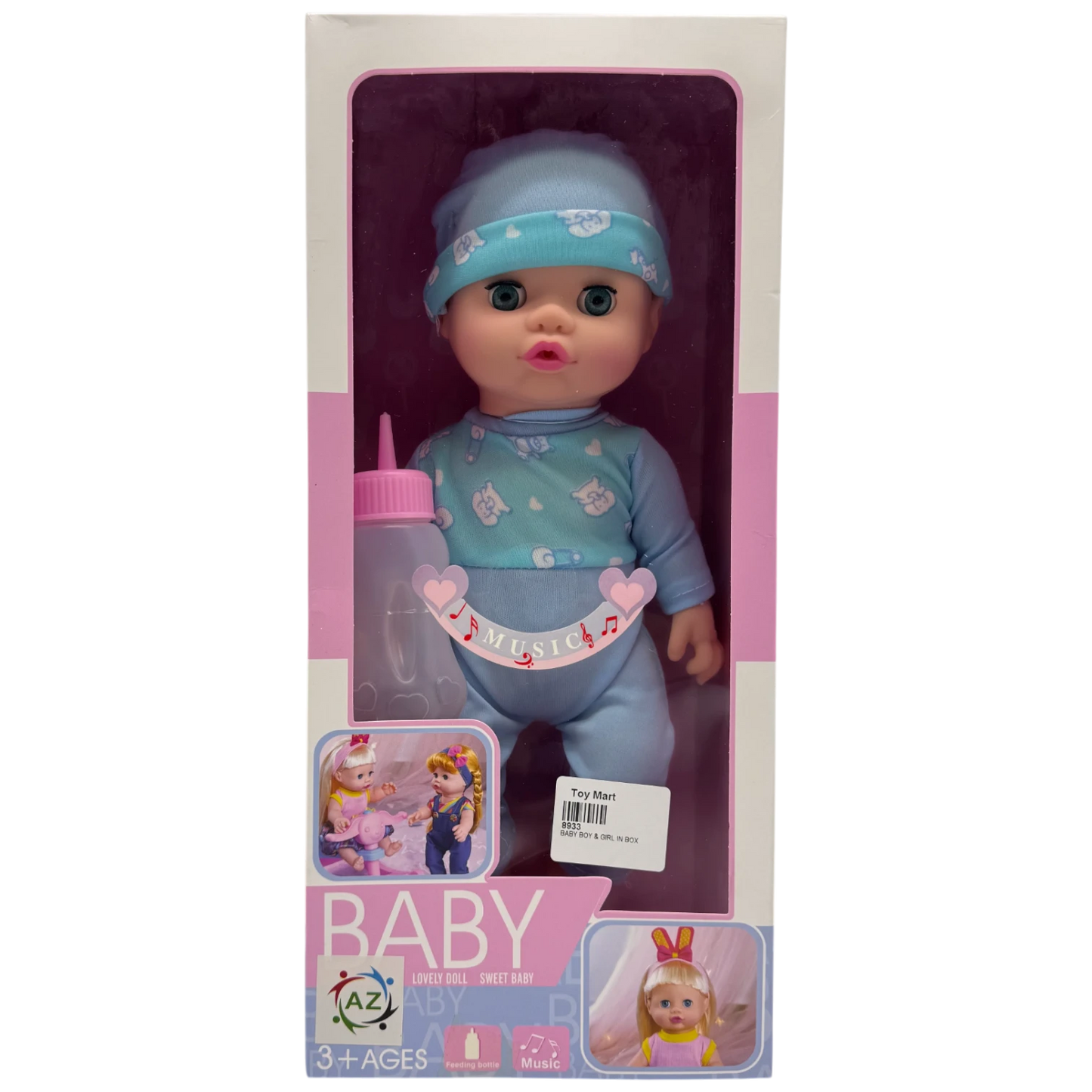 Musical Baby Boy Doll with Feeding Bottle (Blue Romper Edition)
