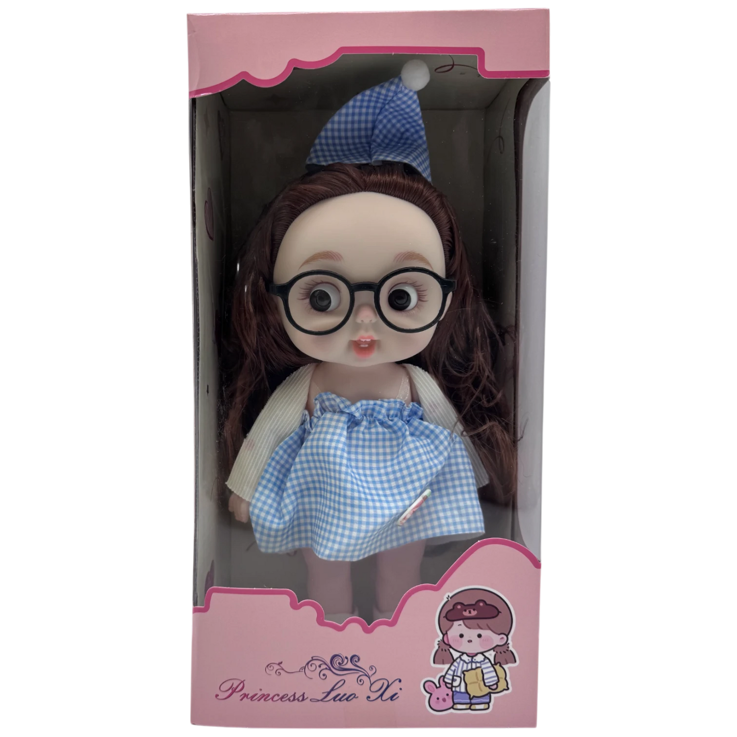 Princess Luo Xi Cute Doll with Glasses (Blue Gingham Dress Edition)