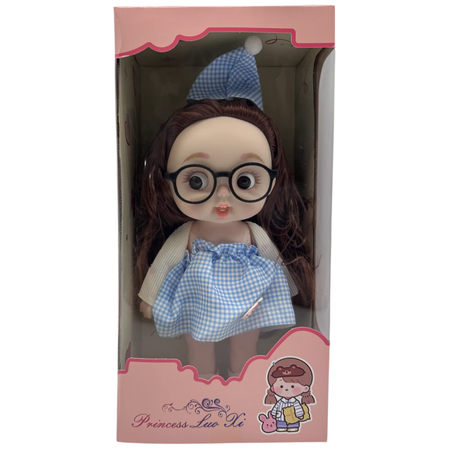Princess Luo Xi Cute Doll with Glasses (Blue Gingham Dress Edition)