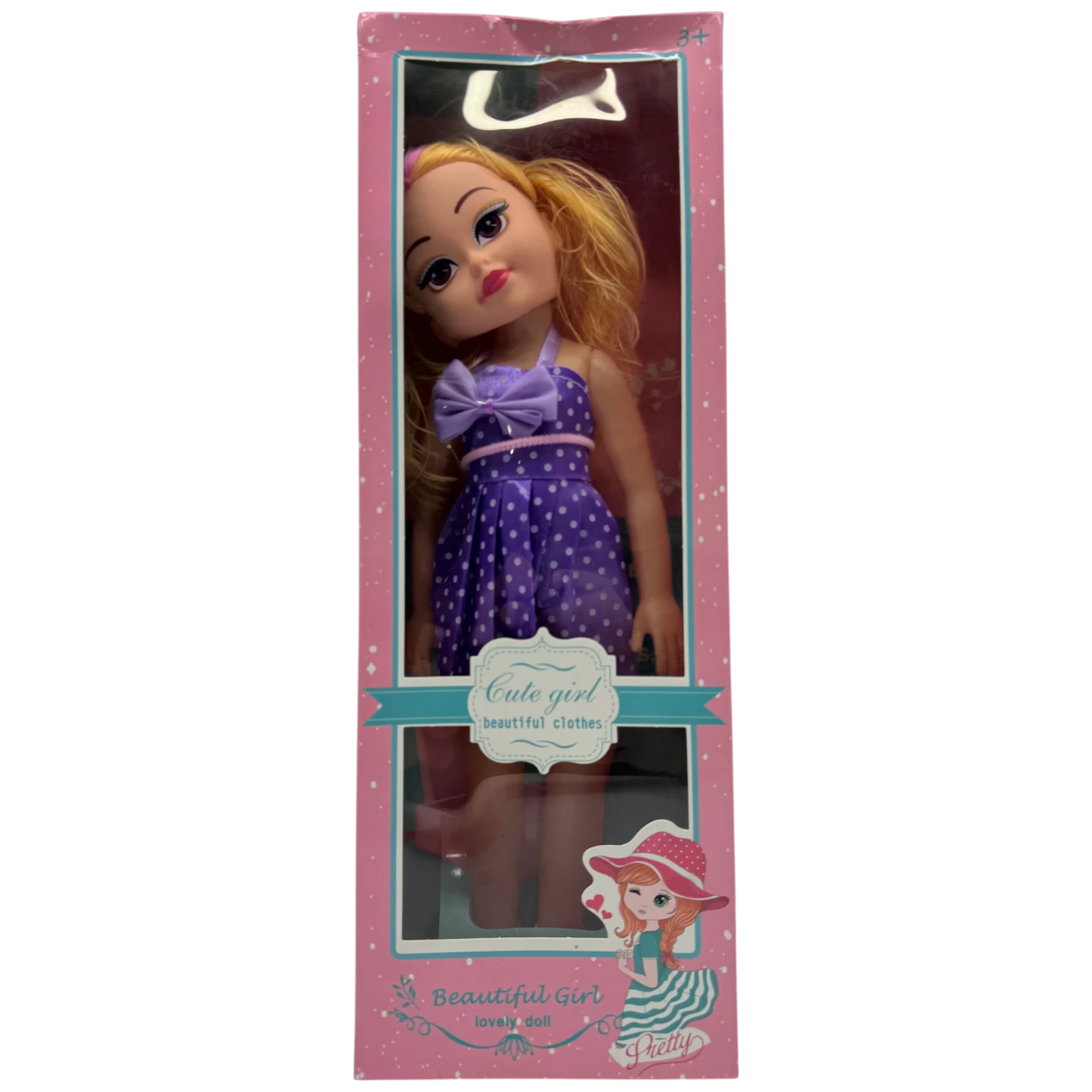 Beautiful Girl Lovely Doll in Purple Polka Dot Dress