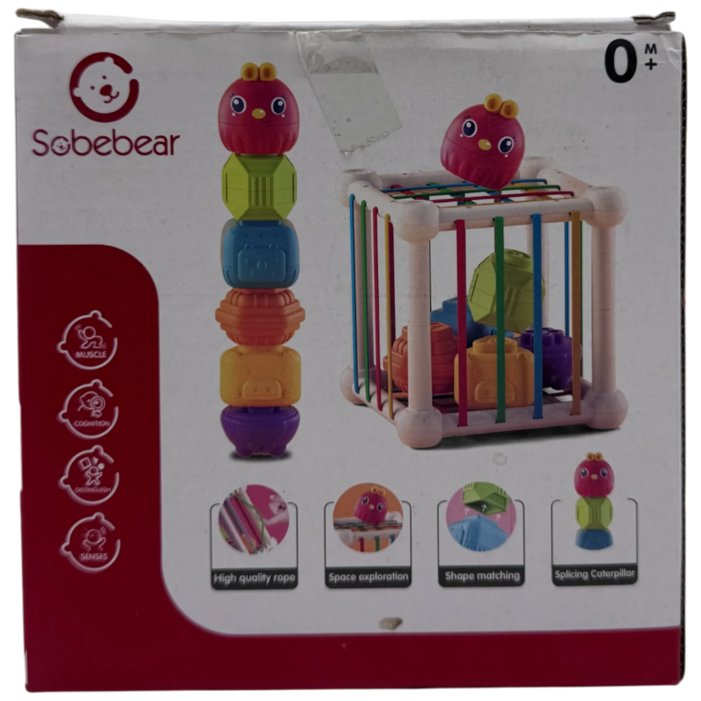 Sobebear Shape Sorting Sensory Bin Cube & Splicing Caterpillar Toy