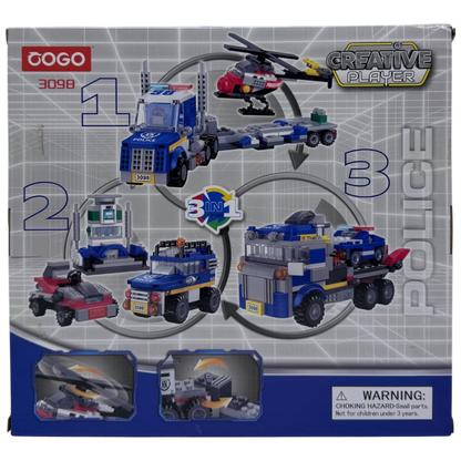 COGO Creative Player 3-in-1 Police Semi-Truck and Helicopter Building Blocks Set (249 Pieces)
