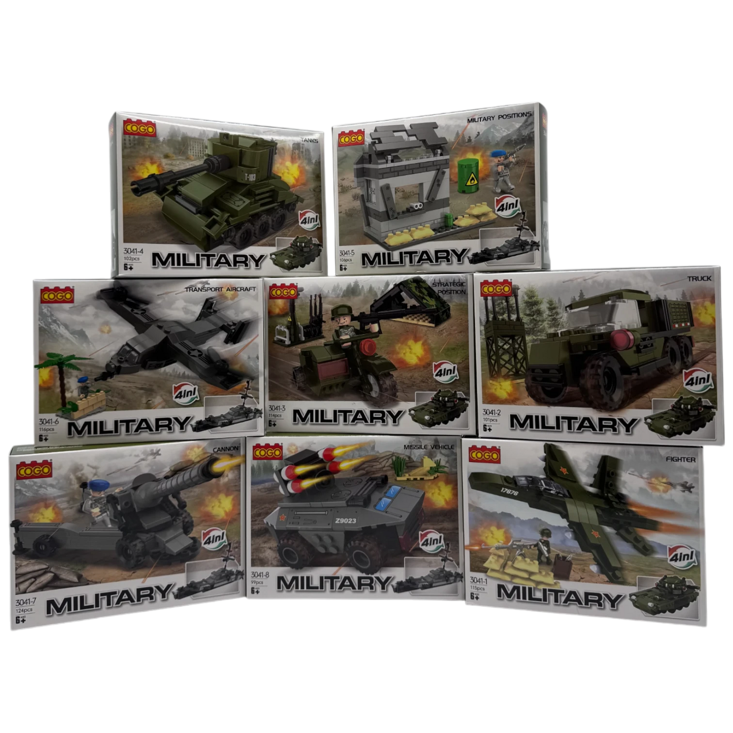 COGO Military Positions 4-in-1 Battle Vehicles Building Blocks Collection