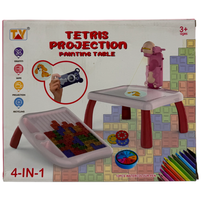 4-in-1 Tetris Projection Painting Table Set with 12 Watercolor Pens
