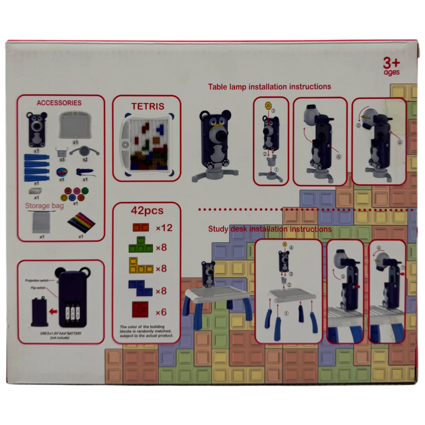 4-in-1 Tetris Projection Painting Table Set with 12 Watercolor Pens